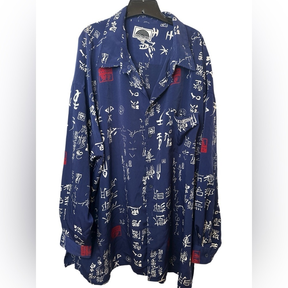 Vintage 90s South Pole Blue Japanese Kanki Long Sleeve Shirt Size 4XL